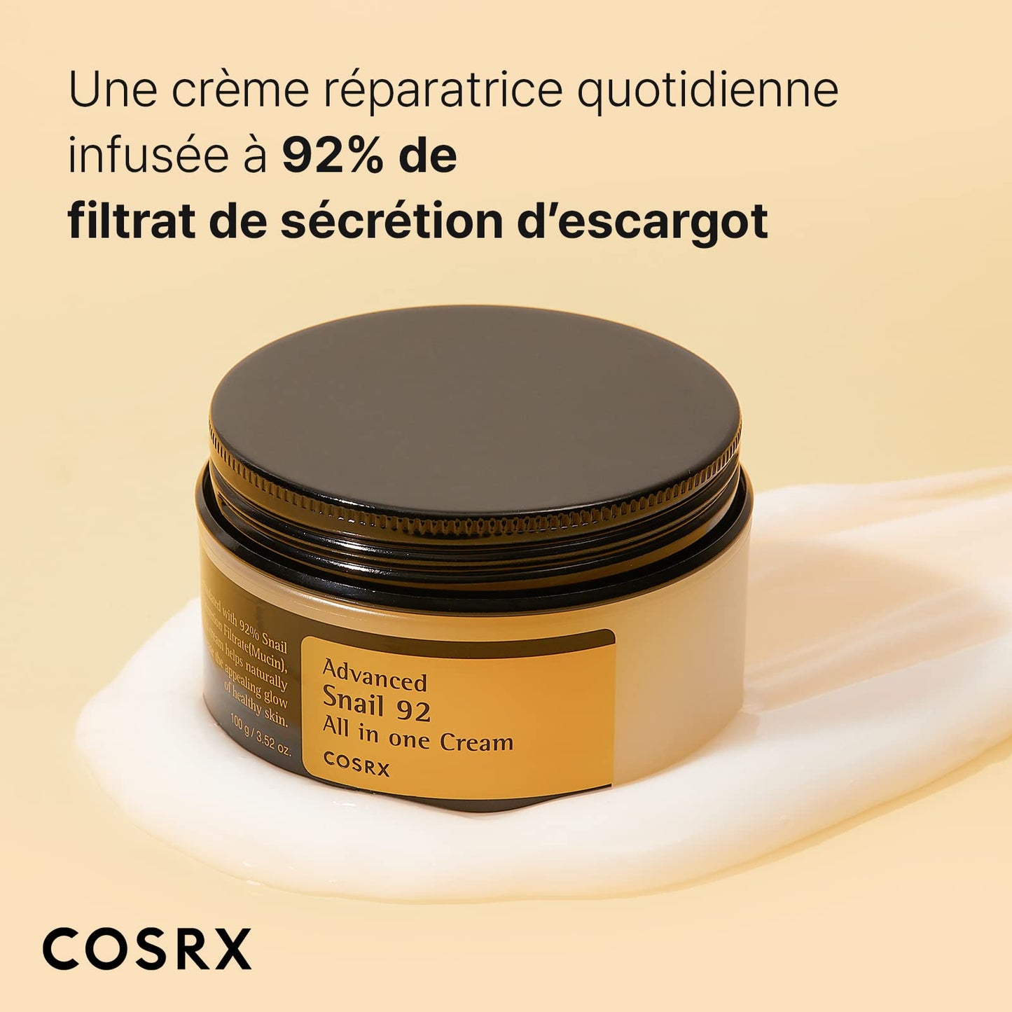 COSRX Advanced Snail 92 All-in-One Cream, 3.53 oz/100 g | Moisturizing secretion of 92% filtered snail mucin | Moisturizing face cream, long-lasting hydration, 100 g