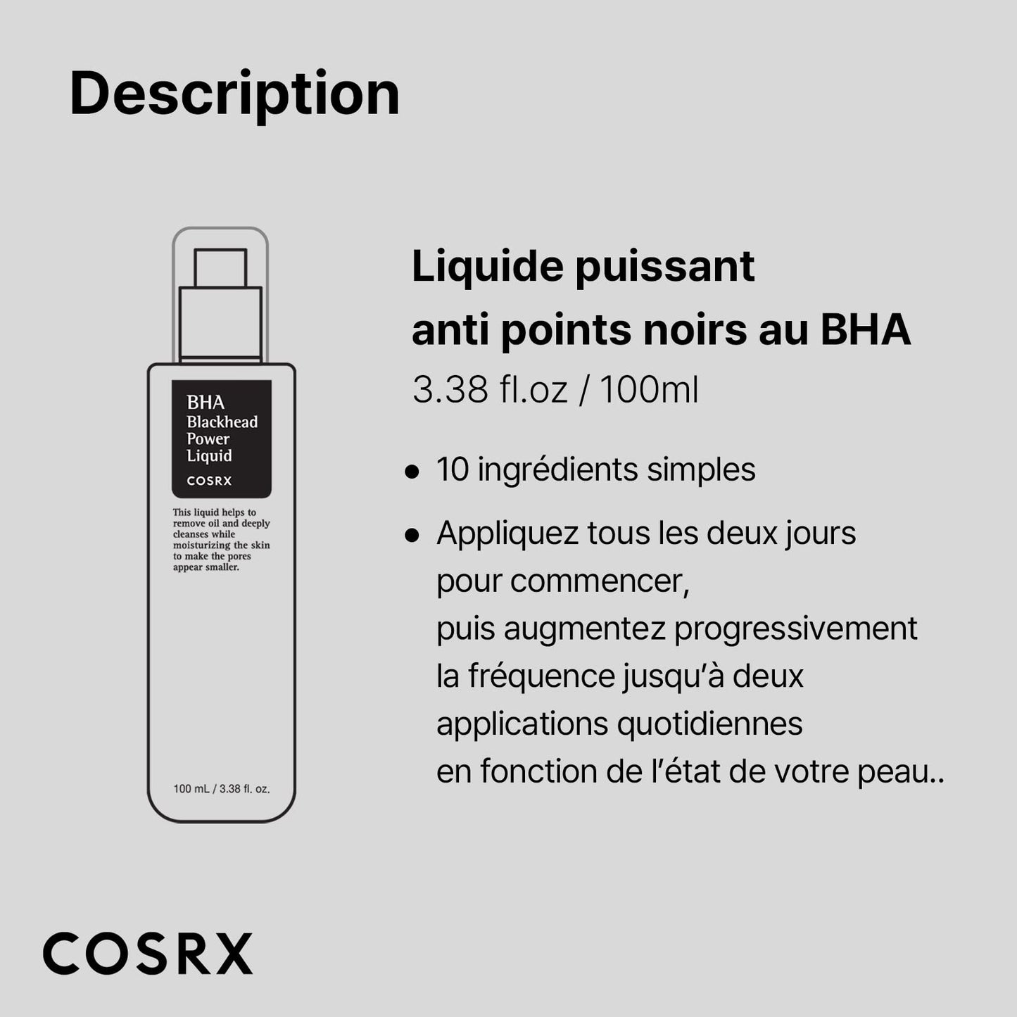 COSRX BHA 4% Liquide anti-points noirs, 100ml | Exfoliant + Hydratant | Exfoliation chimique liquide pour obtenir une peau nette et sans acné