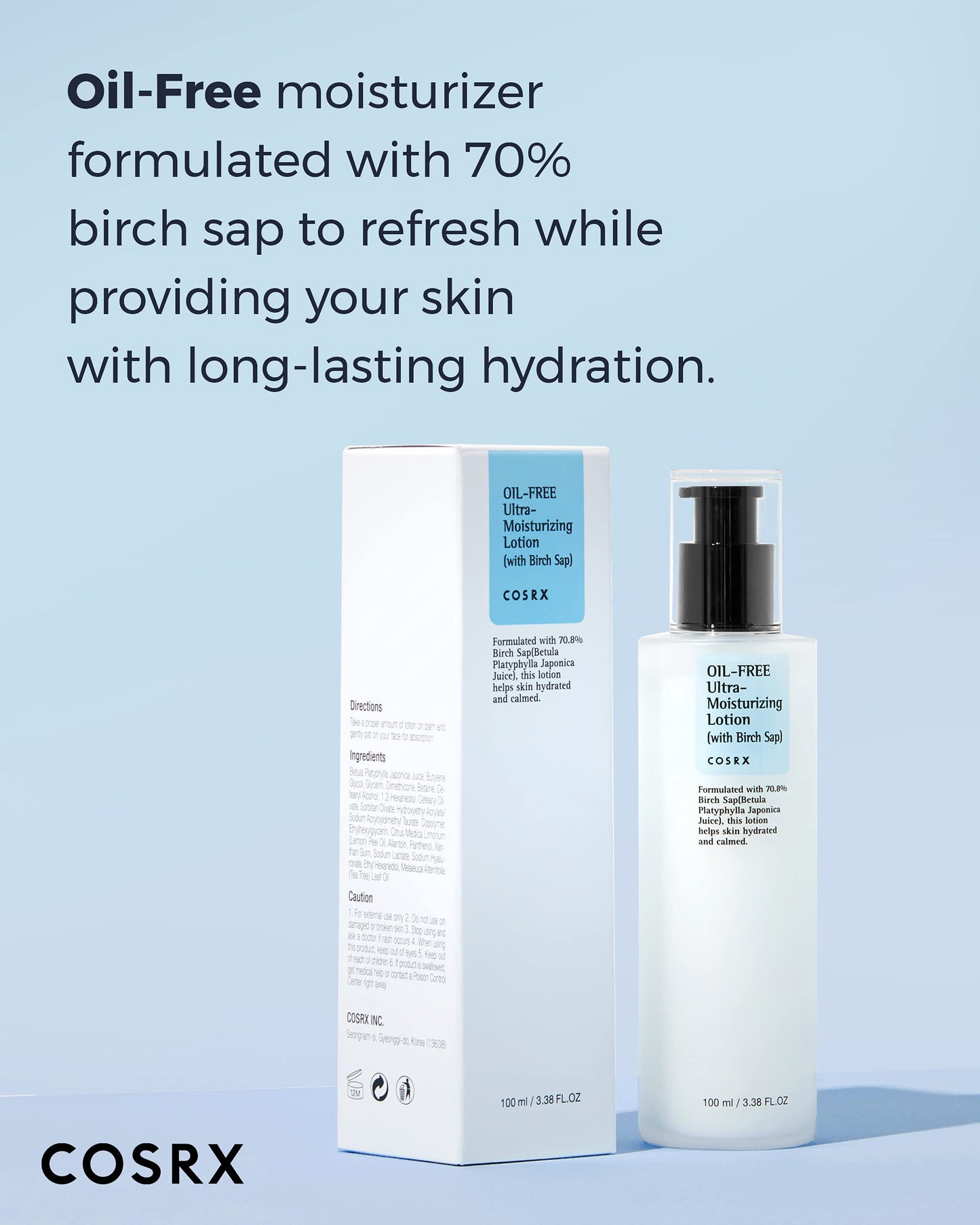 COSRX Ölfreie, ultra-feuchtigkeitsspendende Lotion mit Birkensaft | Ölfreie Feuchtigkeitscreme mit Birkensaft | Für trockene Akne-Haut Tagesgesichtspflege | Koreanische koreanische Hautpflege