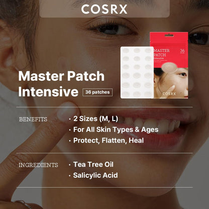 COSRX Acne Pimple Master Patch Intensive 36 Pièces Deux Tailles (Ovale) | Patch Bouton Anti Acné ADF Hydrocolloïde Spot Traitement Efficace avec L'huile d'Arbre à Thé Hypoallergénique