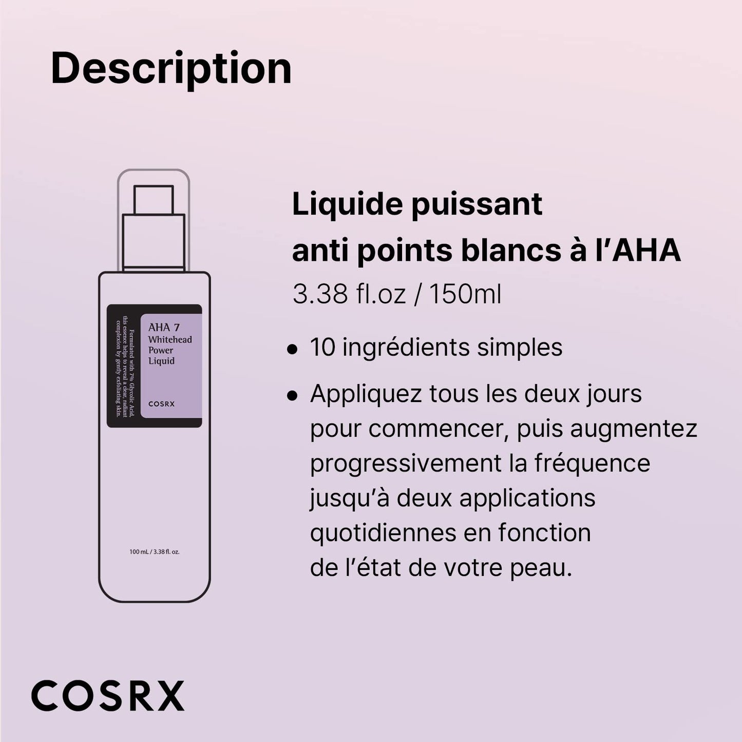 COSRX Liquide puissant anti points blancs AHA 7 3,38 fl.oz / 100ml | Suppresseur de points noirs à 7% d’acide glycolique | Soin pour la peau coréen, non testé sur des animaux, sans parabène.