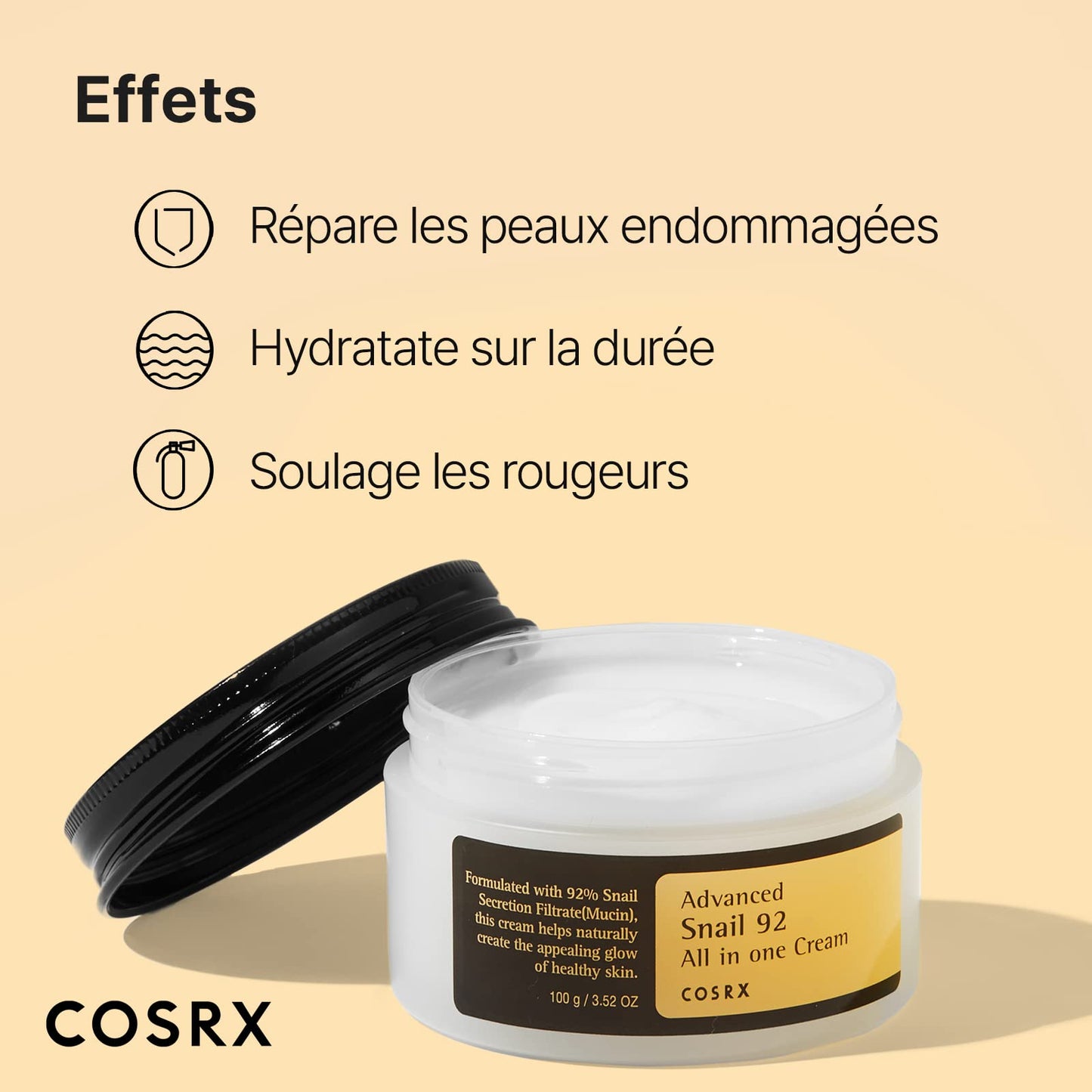 COSRX Advanced Snail 92 Crème tout-en-un, 3,53 oz/100 g | Sécrétion hydratante de mucine d'escargot filtrée à 92% | Crème hydratante pour le visage, hydratation longue durée, 100 g