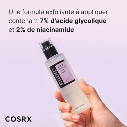 COSRX Liquide puissant anti points blancs AHA 7 3,38 fl.oz / 100ml | Suppresseur de points noirs à 7% d’acide glycolique | Soin pour la peau coréen, non testé sur des animaux, sans parabène.